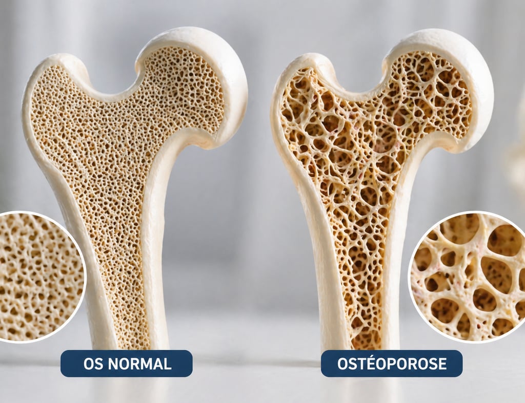 Comparaison entre os normal et os atteint d’ostéoporose avec structure poreuse
