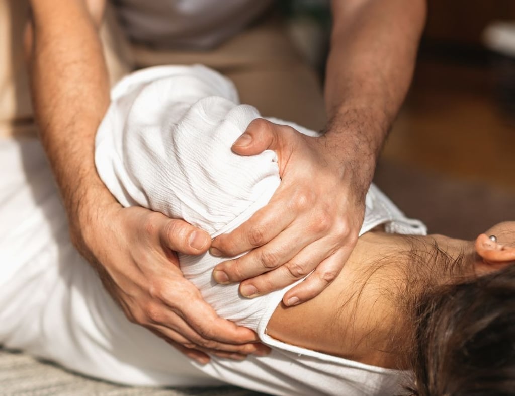 a woman is shown in a massager