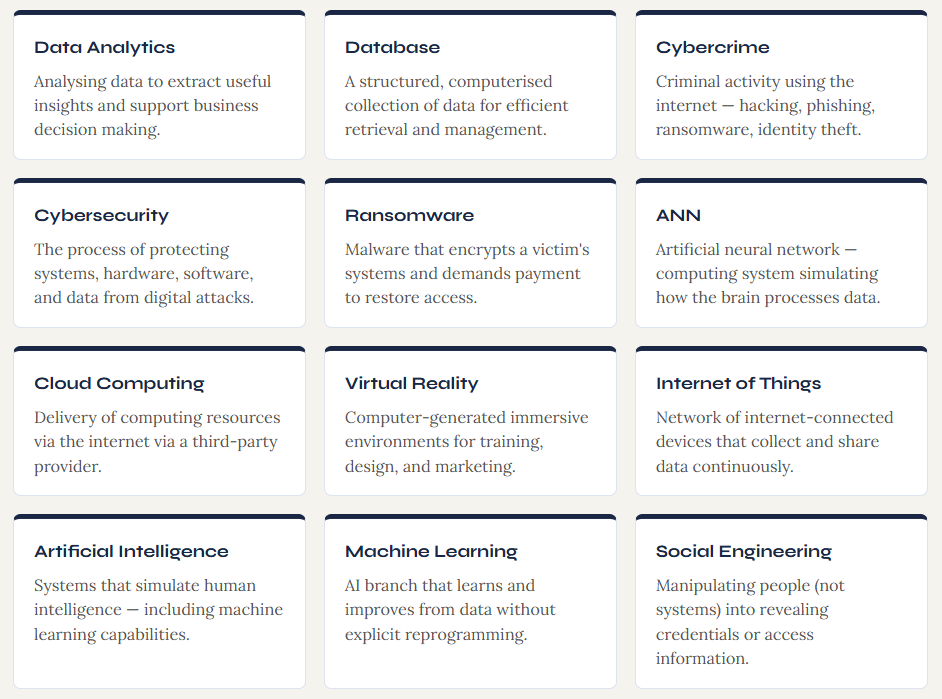 IB Business Management Information Systems Key Terms Cheat Sheet
