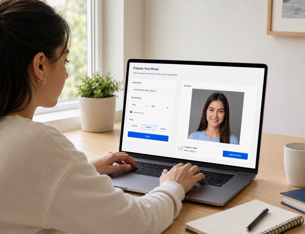 Student photo being resized on a laptop for a school portal upload