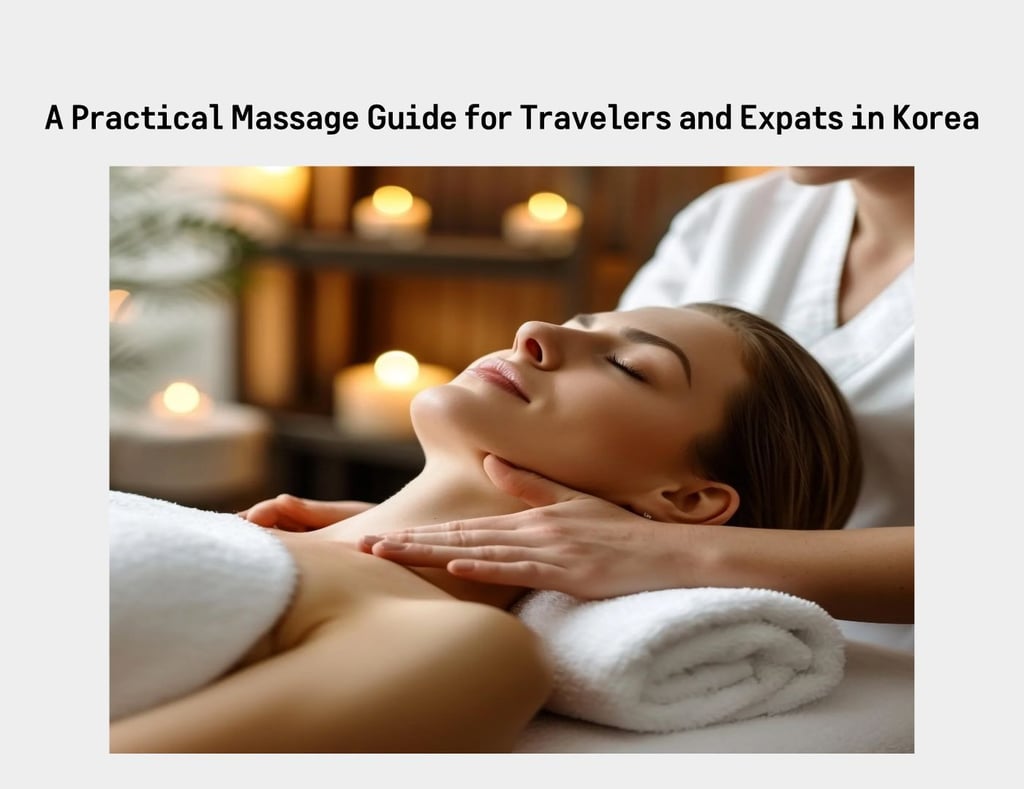 A relaxing neck and shoulder massage for travelers and expats in Korea, shown in a calm spa setting