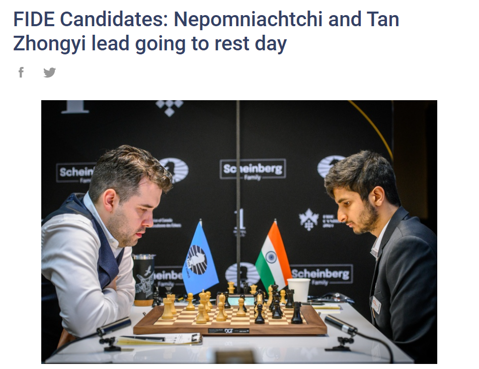 World Chess FIDE Candidates: Nepomniachtchi and Tan Zhongyi, Vidit, Gukesh
