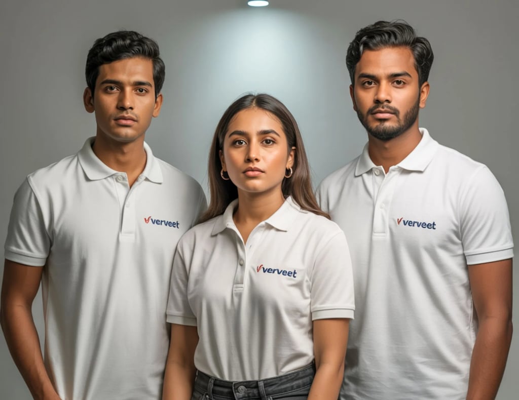 Models wearing custom apparel made for a company