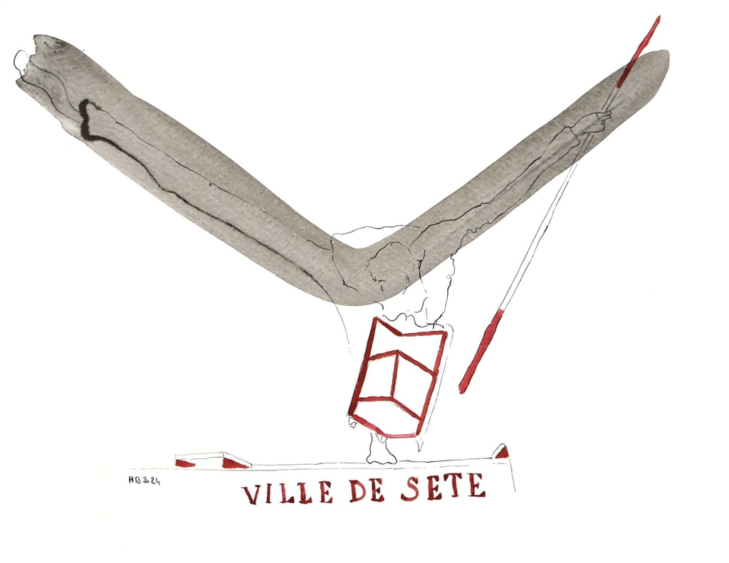 dessin encre jouteur sète