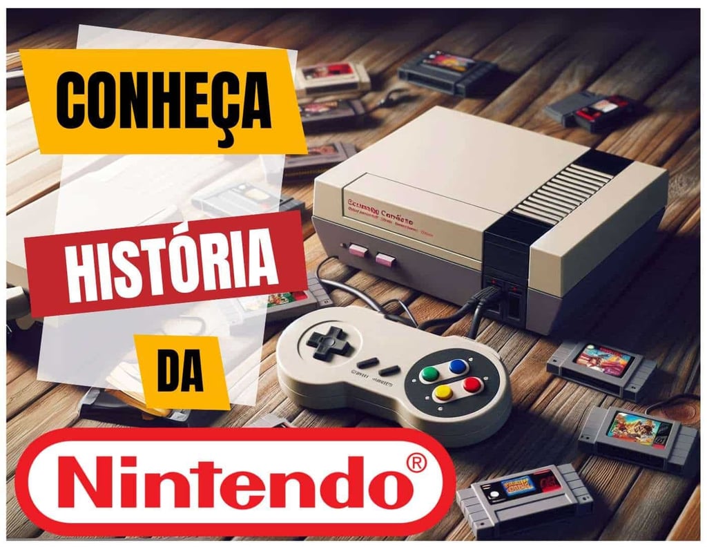 Conheça a História da Nintendo (console super Nintendo com controle e cartuchos na mesa)
