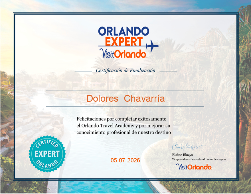 certificado orlando expert agencia de viajes DCO Experiencei