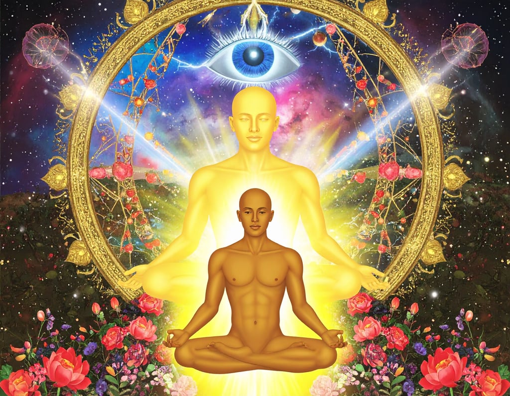 a man sitting in a lotus flower garden