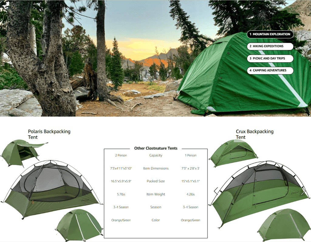 Clostnature lightweight backpacking tent pitched at a campsite under a starry night sky