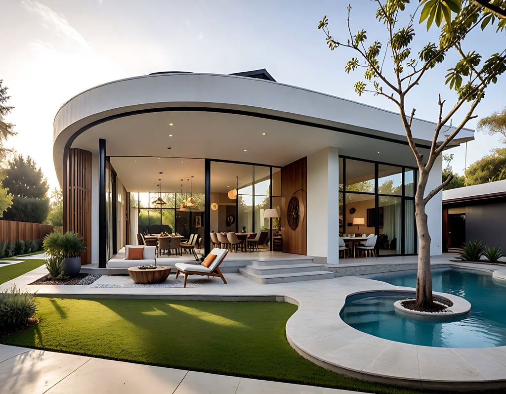 a house with a pool and a tree in the background  | Nour Nagy Designs