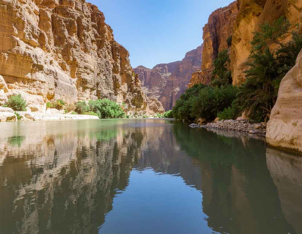 Jabbok River in Jordan, with cliffs on either side