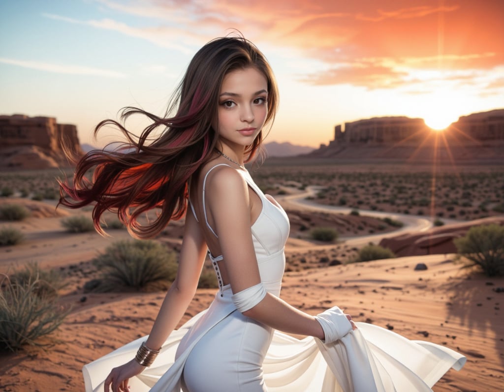 A woman in a white flowing gown