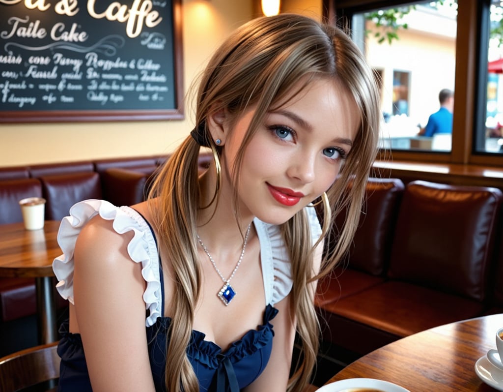 A woman sitting in a restaurant