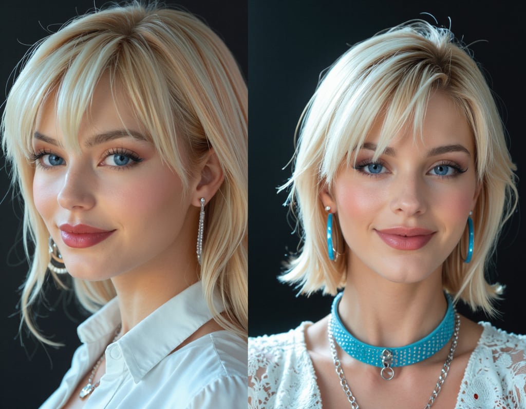 Two female models posing for a camera