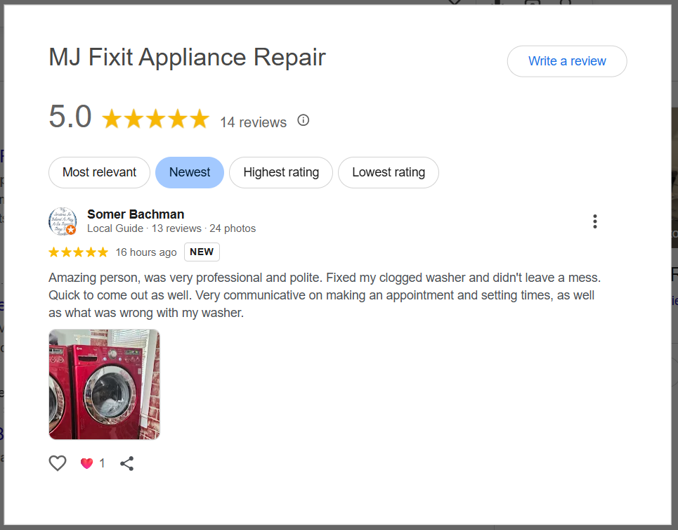 mj fixit appliance repair business review