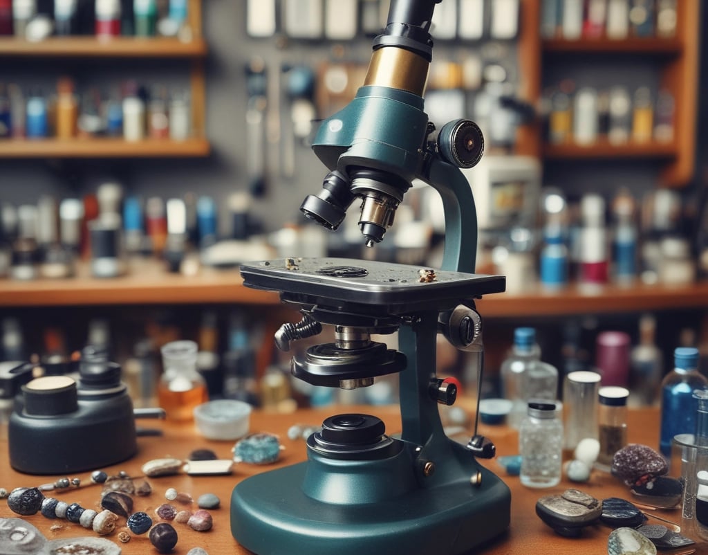 a microscope inspecting precious gems