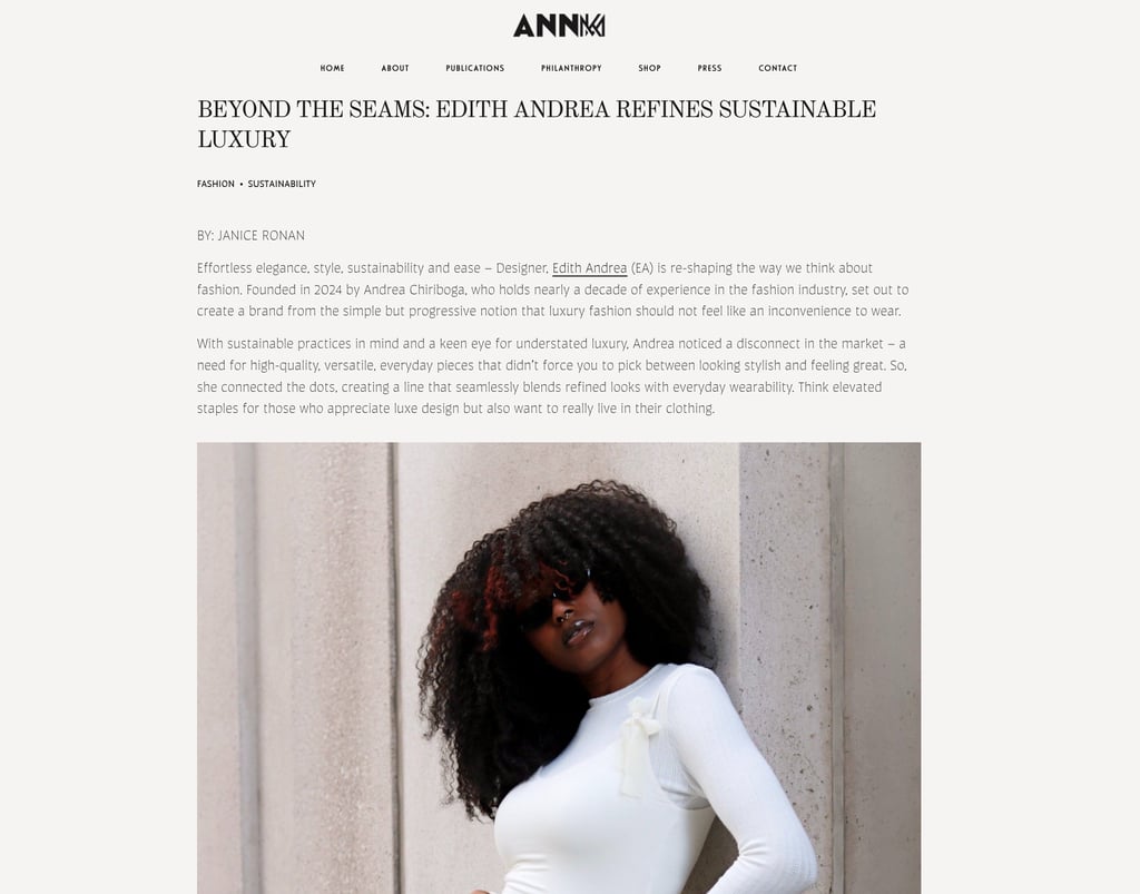 Edith Andrea, sustainable luxury fashion designer.