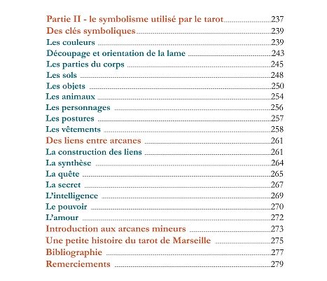 Sommaire du livre Tarot de Marseille le sens par l'image