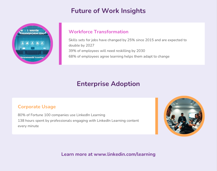 #4 Infographic showing LinkedIn Learning platform features and statistics 