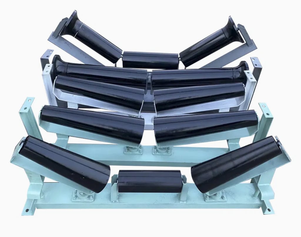 Industrial conveyor parts, steelwork, idlers and rollers, impact bed, impact bars, lagging, gearbox
