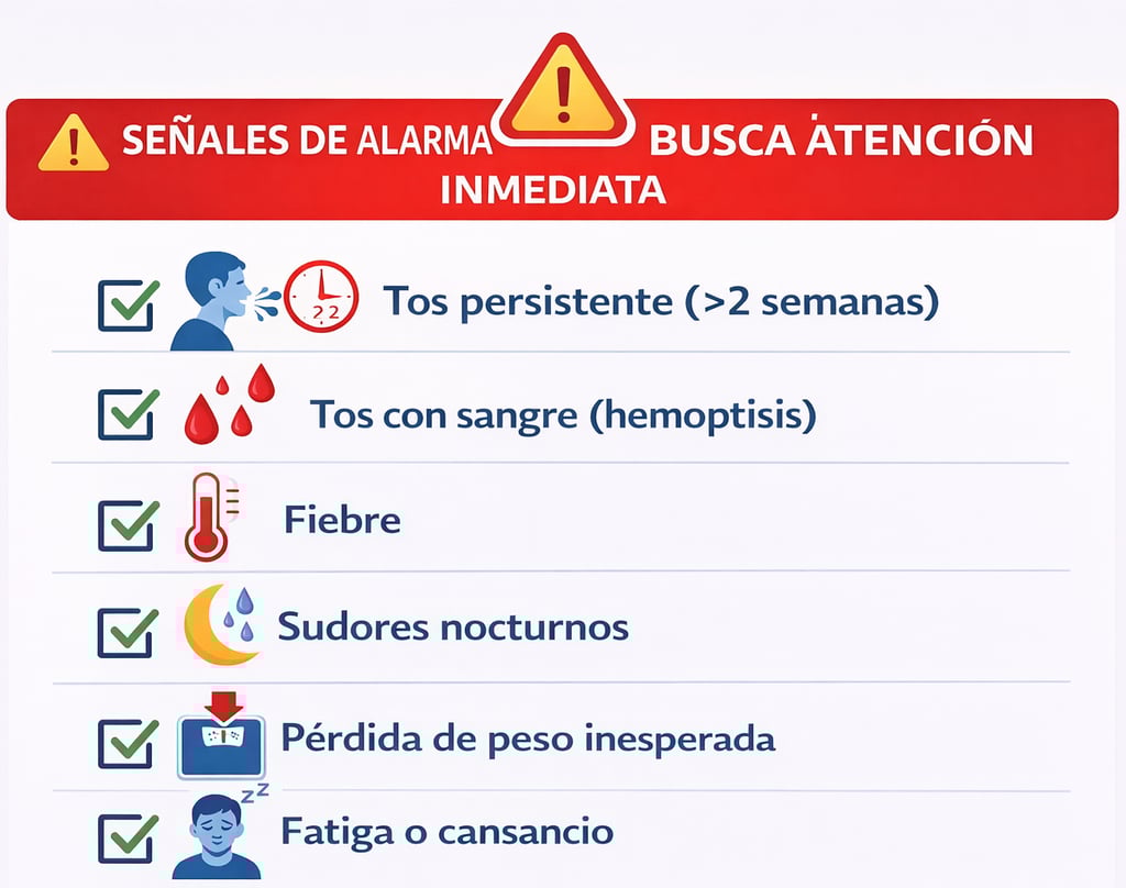Lista visual de señales de alarma de tbc que requieren atención médica inmediata en contactos