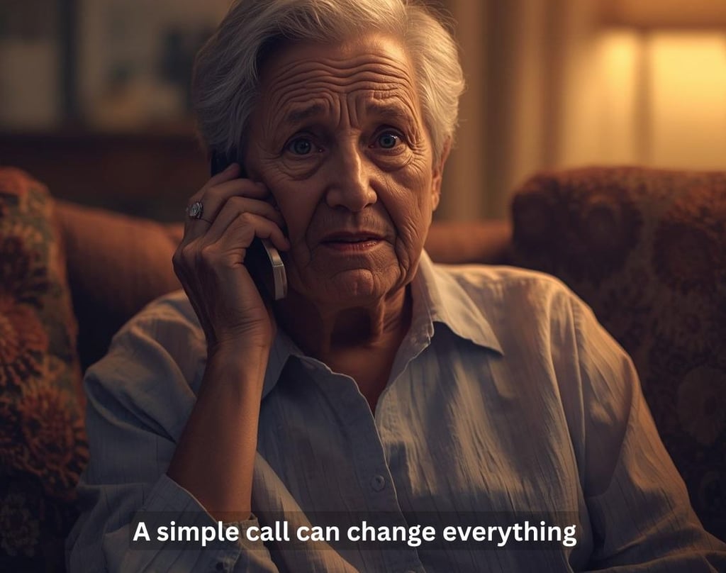 Senior receiving daily check-in call for safety and reassurance