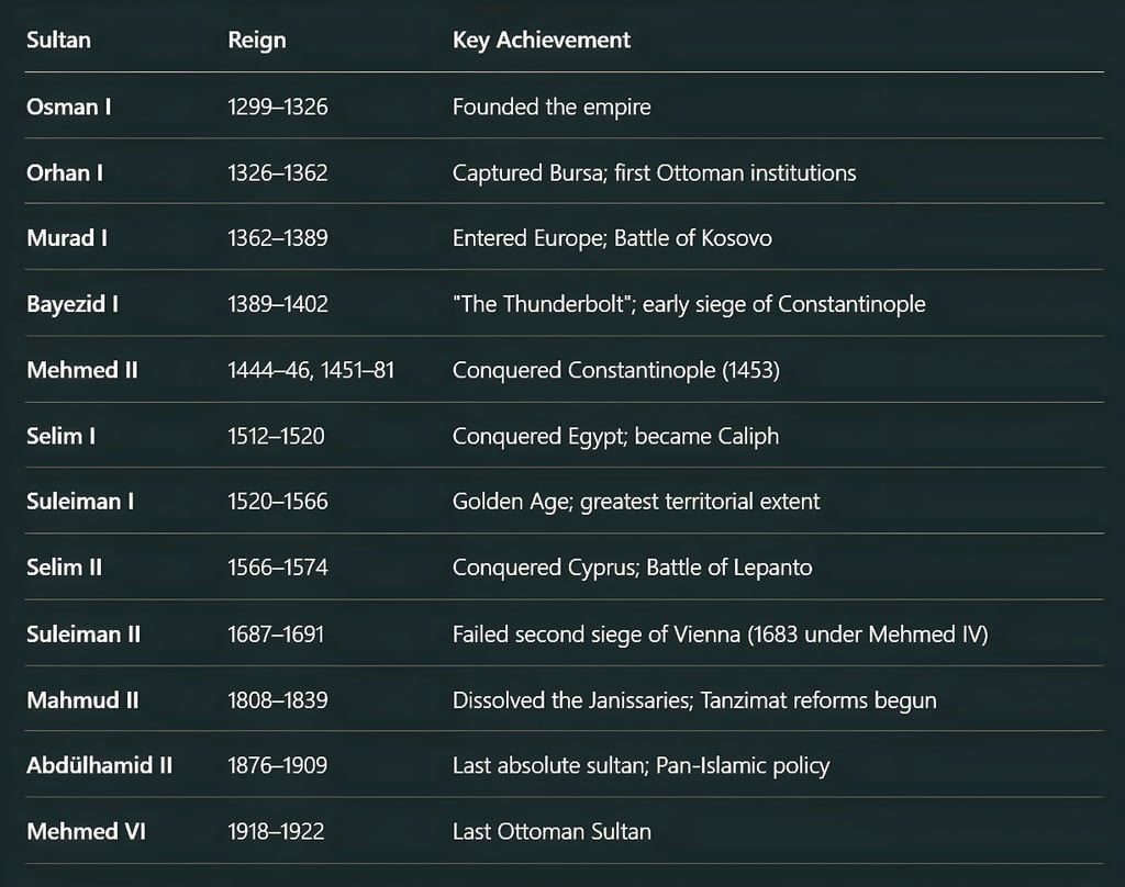 Major Ottoman Sultans and Their Contributions