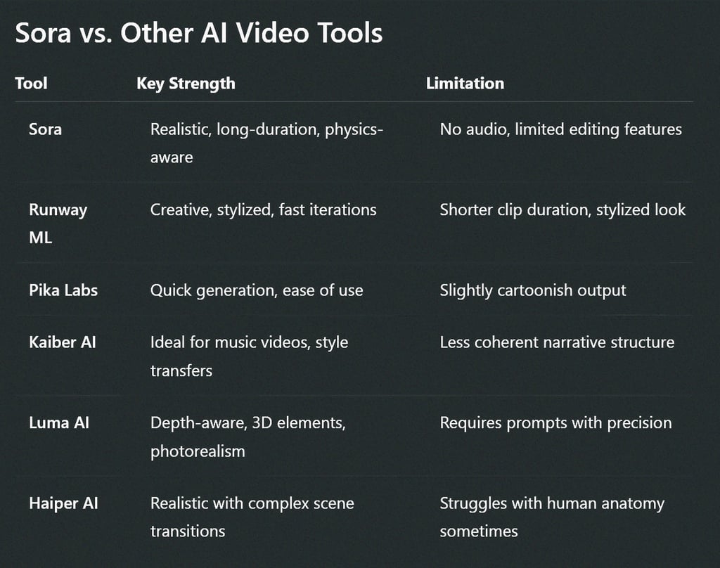 Sora vs. Other AI Video Tools