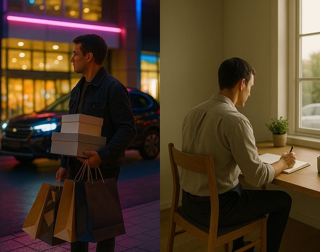 a man sitting at a table with a coffee cup