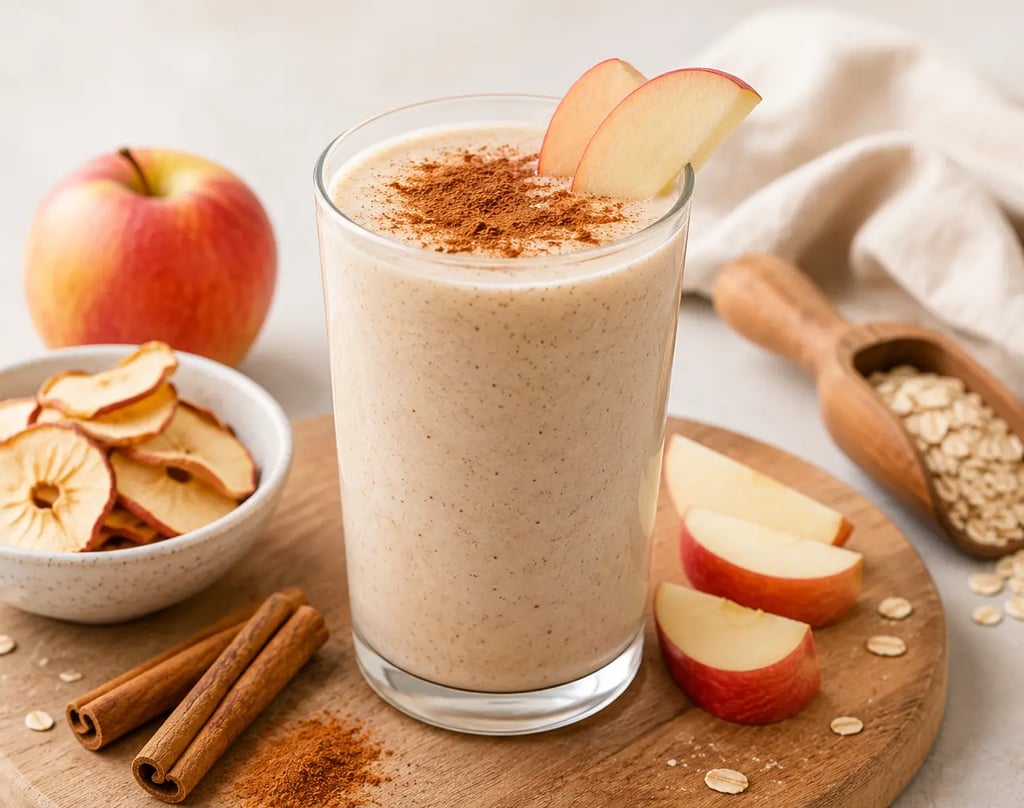 cinnamon apple pie thm e smoothie on a cutting board