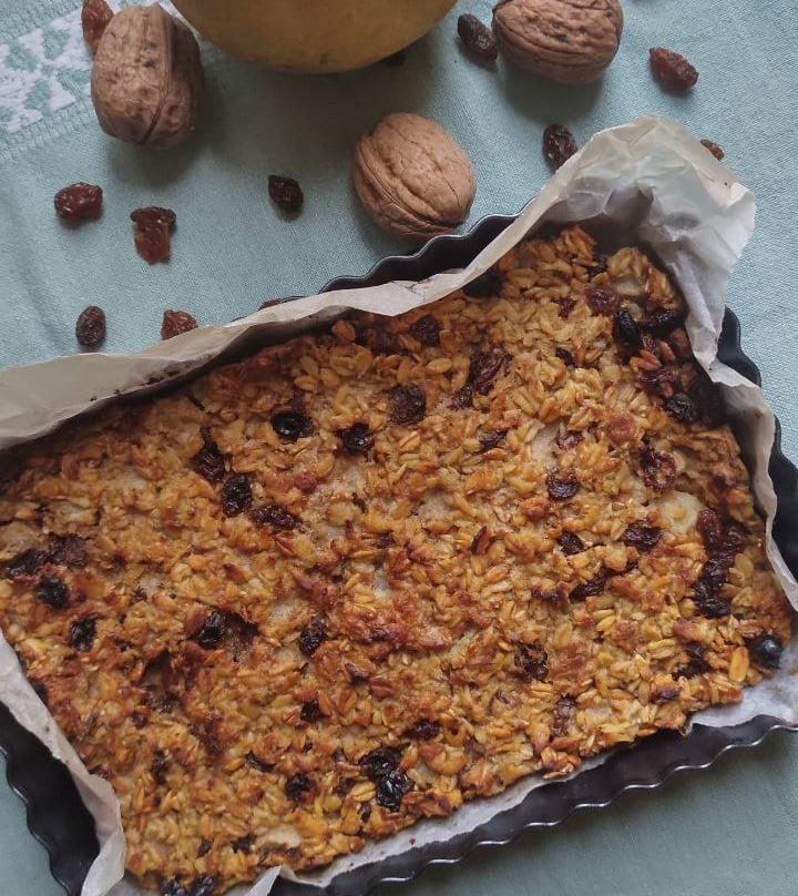 tortino di avena, faro e pere