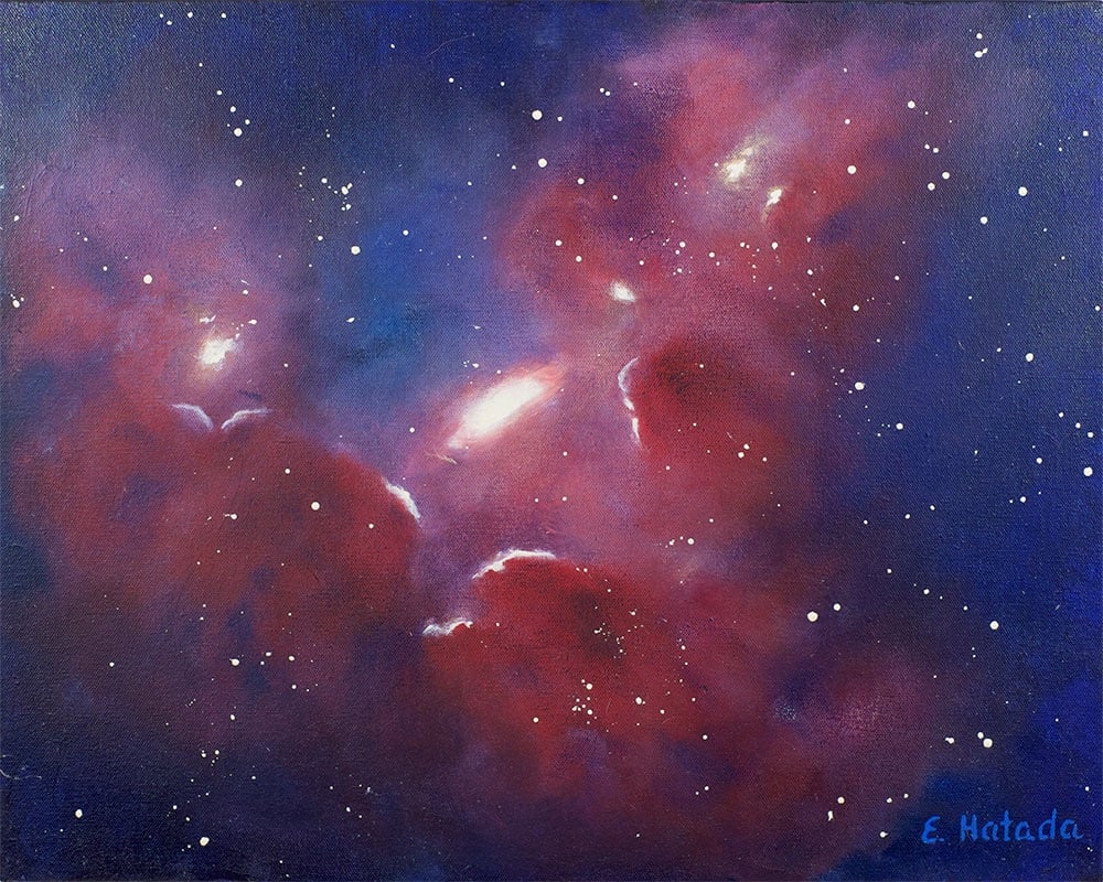 Abstract painting of a red nebula in water-miscible oil