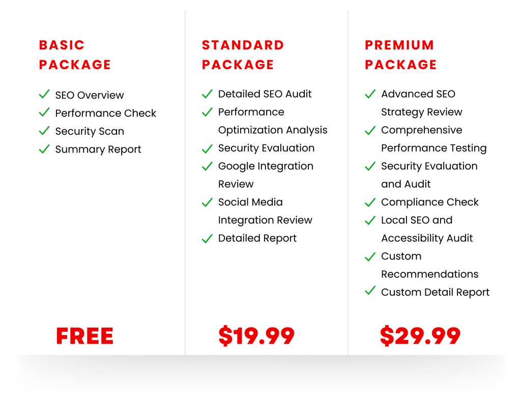 website assessment packages
