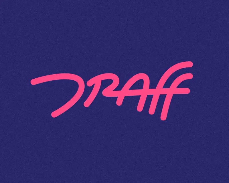 Logo Draff.tv in rosa su sfondo viola scuro, caso studio rebranding per mercato europeo