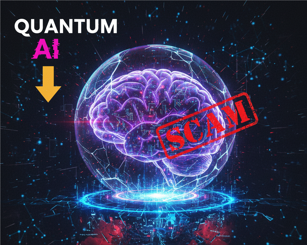 An image that represents "QUANTUM AI Canada" and a SCAM writing in RED