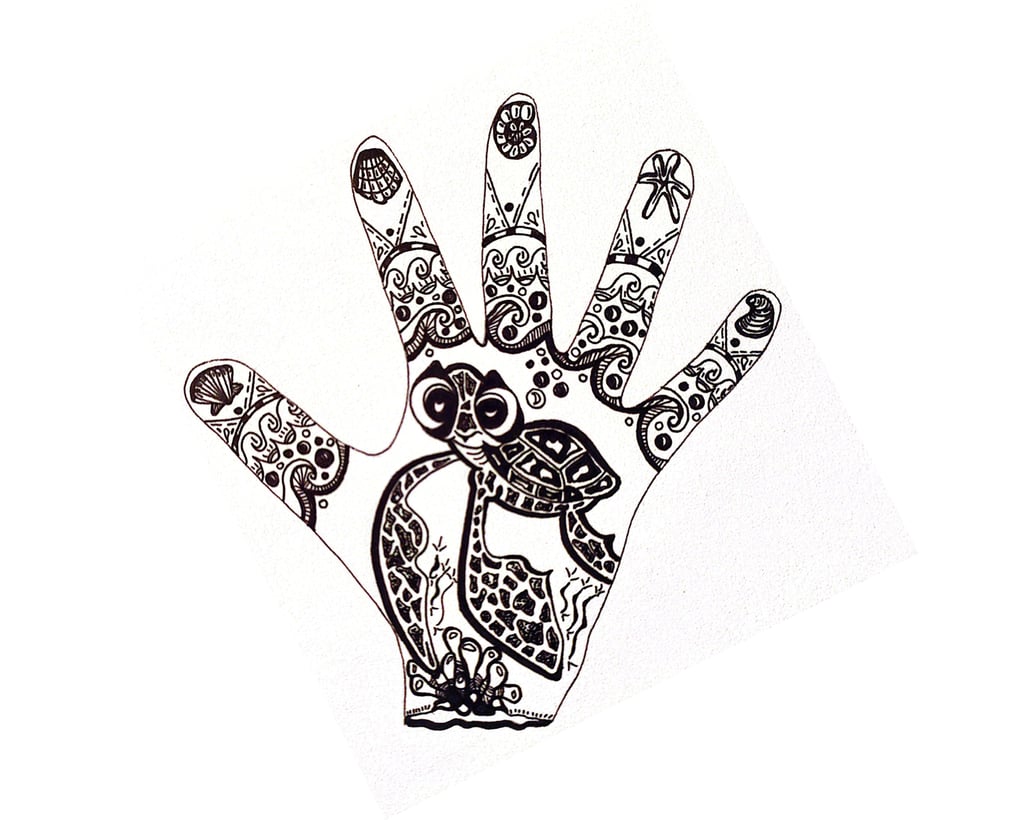 Gepersonaliseerde handomtrek kind tekening met schildpad