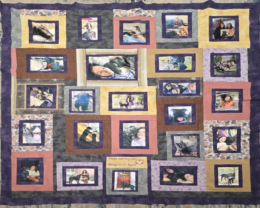 Custom photo memory quilt featuring a beloved pet.