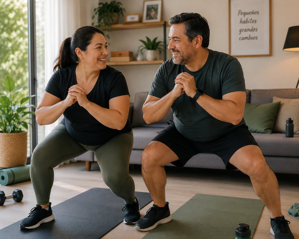 Pareja realizando ejercicio como parte de su proceso de cambio de hábitos