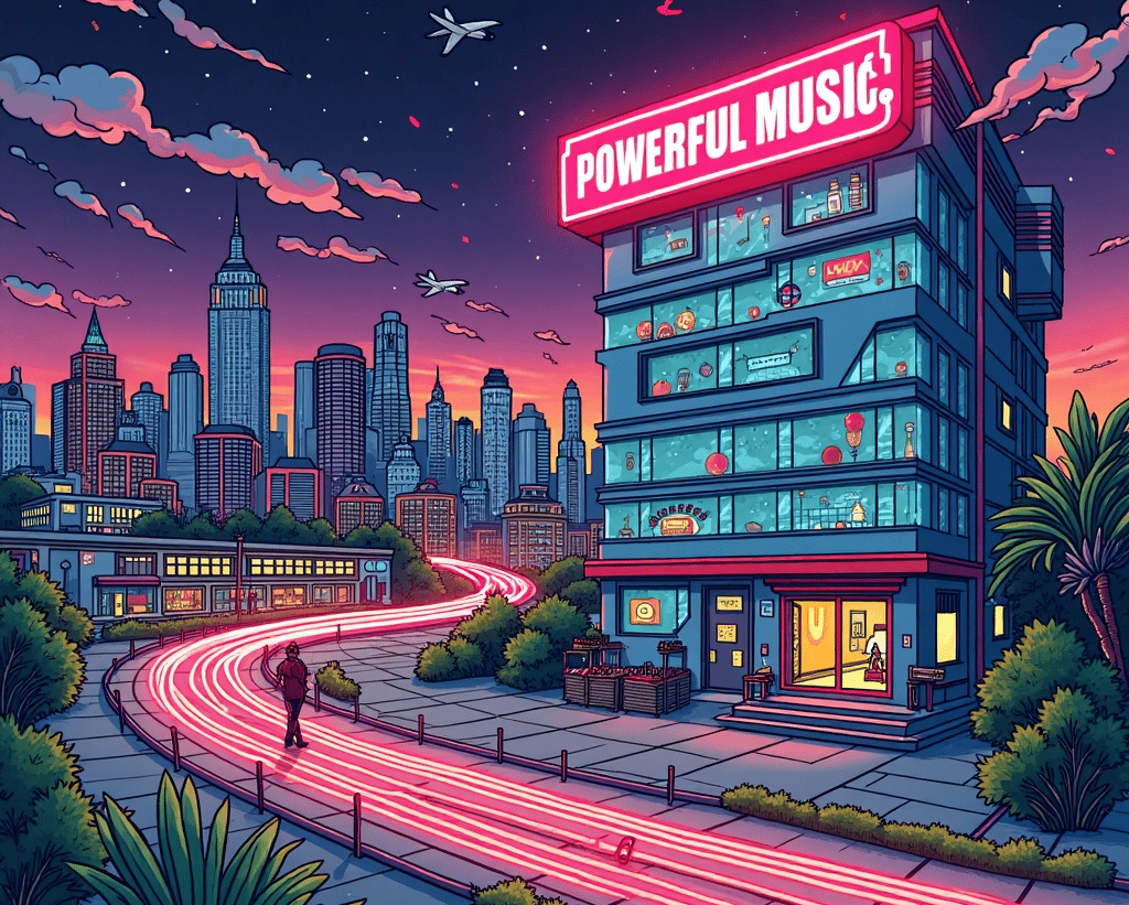 A building with the words Powerful Music on it a provider of personalised music