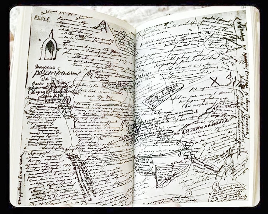 Handwritten notes and corrections in a notebook of Fyodor Dostoyewsky, the novel Brother Karamazov