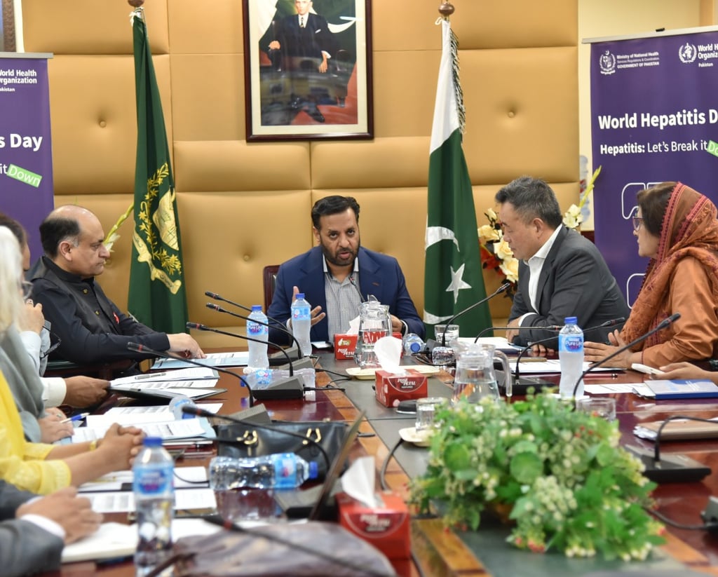 Federal Health Minister Syed Mustafa Kamal addressing Hepatitis C elimination ceremony in Islamabad
