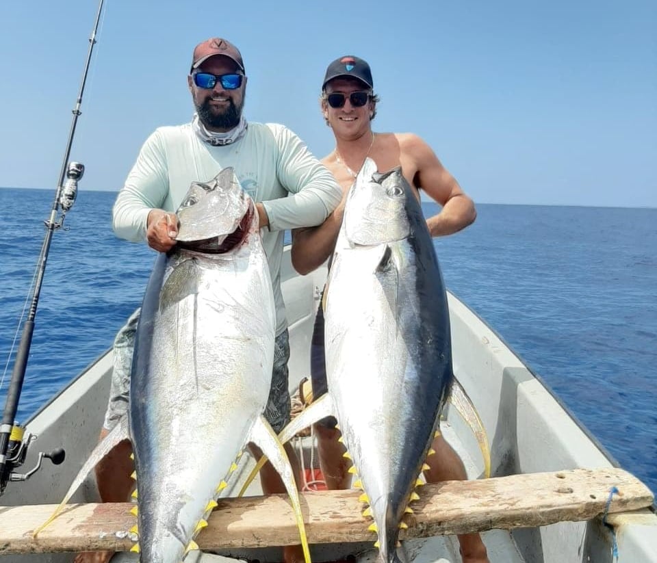 Tanzania Fishing charters - two mans on the boat with Yellowfin Tuna