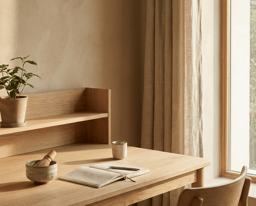Minimalist matcha preparation ritual representing focus, calm energy, and intentional morning habits
