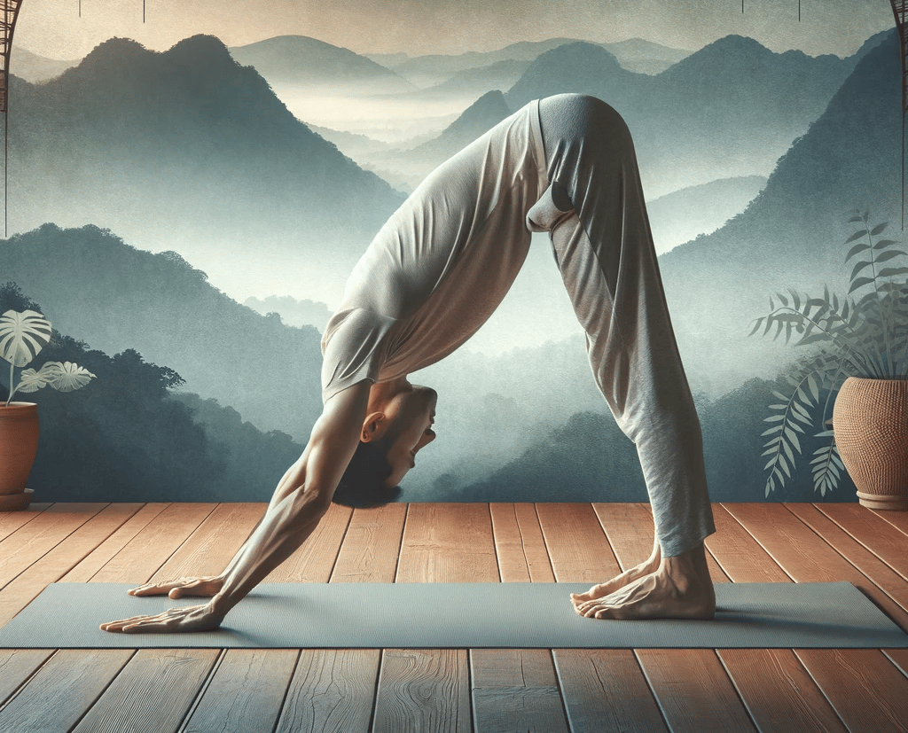 a man in a white shirt is doing yoga