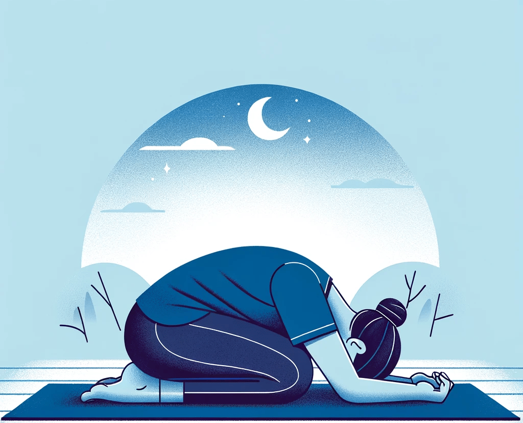 a person sitting on a mat with a clock