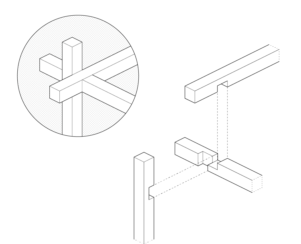 A detail drawing of a custom wood joint