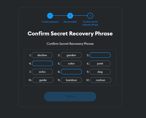 Metamask Confirm Secret Recovery Phrase