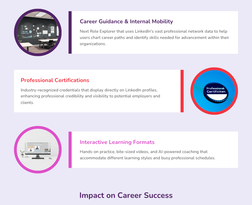 #2 Infographic showing LinkedIn Learning platform features and statistics 