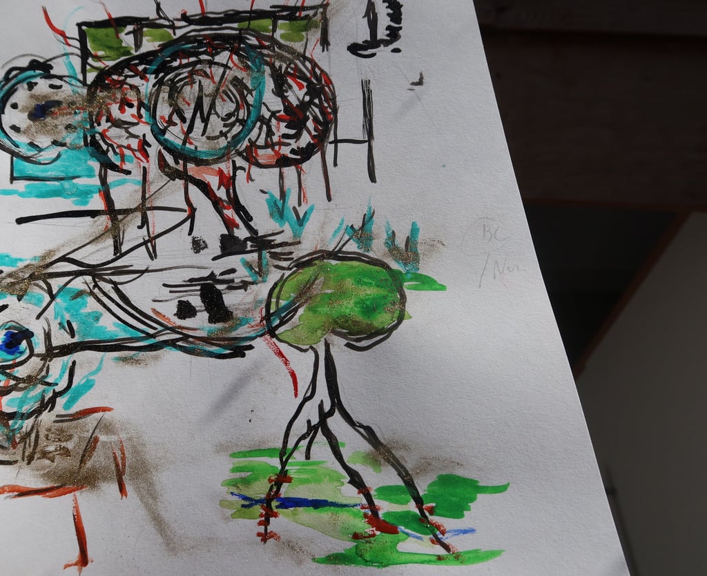 Peinture aquarelle d'un cerveau et d'une roue de la fortune magique dans un local.