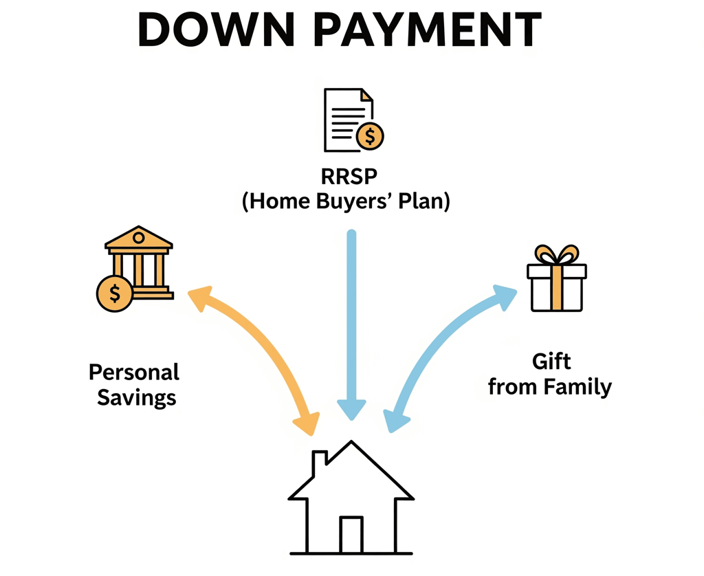 main sources for a mortgage down payment in Canada: Personal Savings, the RRSP Home Buyers' Plan,