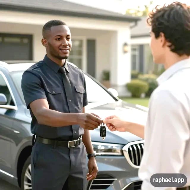 Convoyeur professionnel de Convoi-RM recevant les clés d'un SUV pour un transport de véhicule